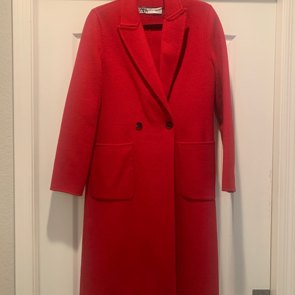 NWOT Zara Women's Red Double-Breasted Coat - Picture 7 of 13
